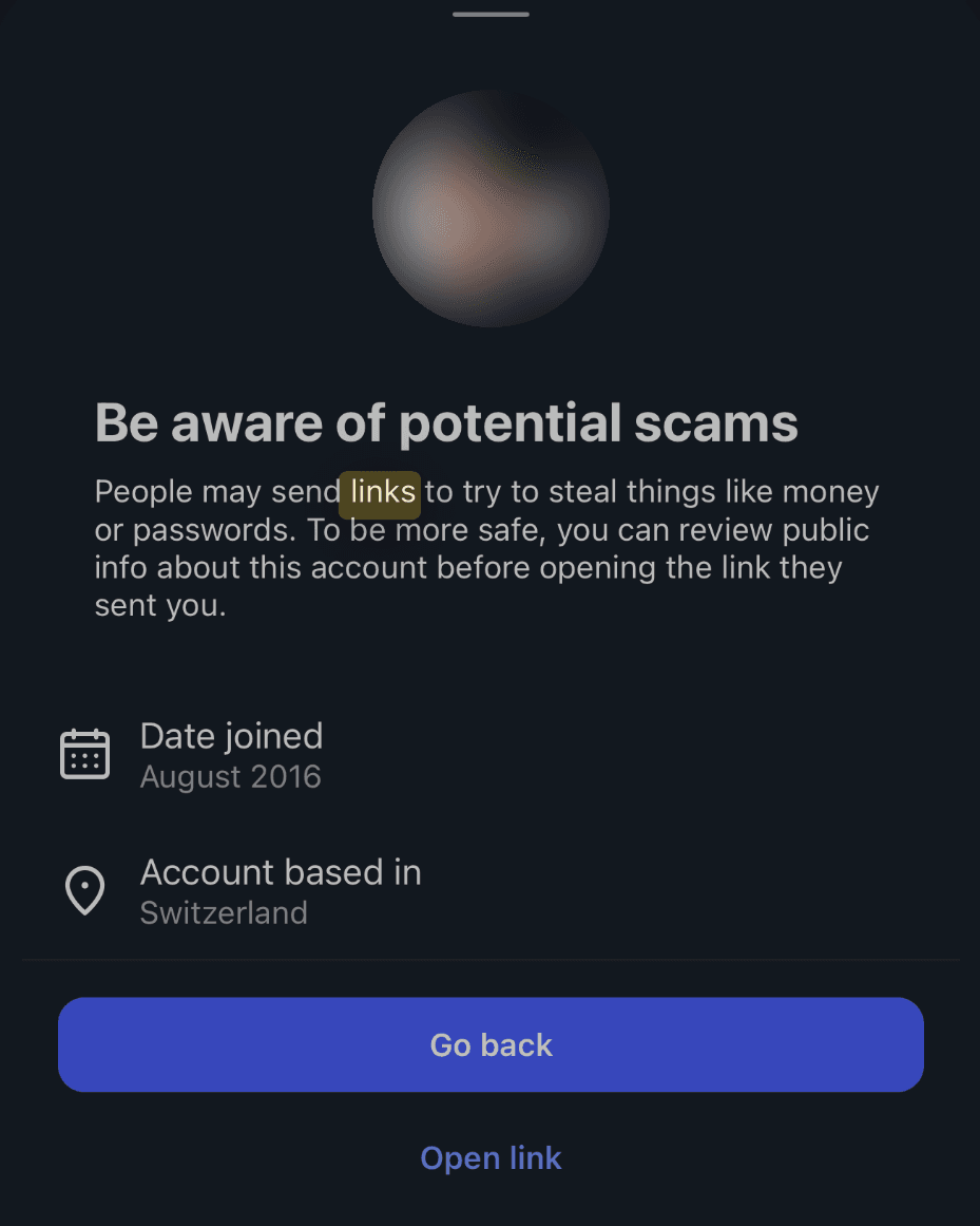 Instagram scam warning shown to your customers